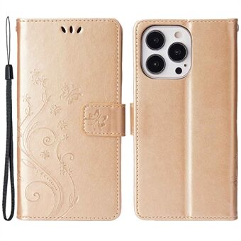 For iPhone 14 Pro Max 6.7 inch Imprinted Butterflies PU Leather Flip Wallet Case Stand Anti-fall Phone Cover with Strap