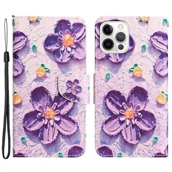 Pattern Printing Stand Case for iPhone 14 Pro Max, Cross Texture PU Leather + TPU Phone Wallet Folio Flip Cover