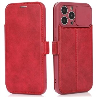 For iPhone 14 Pro Max PU Leather Stand Card Holder Case Shockproof Magnetic Clasp Phone Cover with Slide Camera Protection