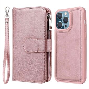 KT Multi-functional Series-4 Stand Wallet Case for iPhone 14 Pro Max, Detachable PU Leather Zipper Pocket Anti-drop Phone Cover