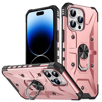 For iPhone 14 Pro Max Armor Case Hard PC Soft TPU Impact-Resistant Protective Cover with Ring Kickstand