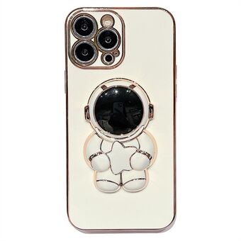 6D Electroplating Phone Case for iPhone 14 Pro Max, Astronaut Kickstand Four-leaf Clover Pattern Anti-scratch TPU Case