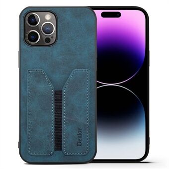 DENIOR For iPhone 14 Pro Max Elastic Card Holder PU Leather Coating Phone Case TPU + PC Hybrid Cover