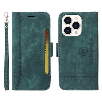 BETOPNICE 001 Wallet Case for iPhone 14 Pro Max, Full Protection Imprinted Stitching Line PU Leather Dual Magnetic Clasp Phone Cover Stand with Strap