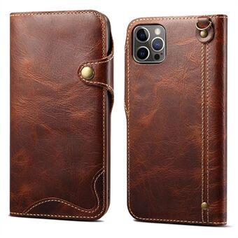 Wallet Phone Case for iPhone 14 Pro Max Anti-Drop Shockproof Case Waxy Genuine Leather Protective Cover with Card Slot