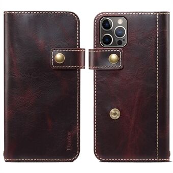 DENIOR Genuine Leather Shockproof Case for iPhone 14 Pro Max Magnetic Clasp Wallet Phone Case with Stand