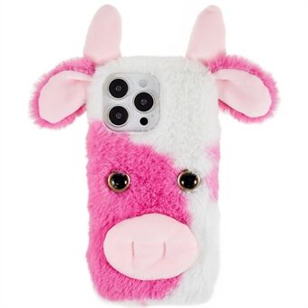 For iPhone 14 Pro Max Cute Milk Cow Ear Winter Furry Soft TPU Case Drop-proof Winter Phone Protective Shell