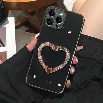 Anti-Fall Phone Case for iPhone 14 Pro Max TPU + Acrylic Shockproof Cover Rhinestone Decorated Heart Shape Kickstand Phone Case