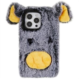 For iPhone 14 Pro Max Cartoon Pig Design Soft Plush + TPU Phone Back Case Anti-scratch Anti-drop Cover