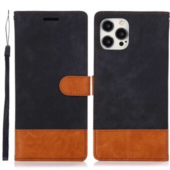 For iPhone 14 Pro Max Color Splicing Wallet Phone Case Skin Touch PU Leather Folio Flip Stand Cover