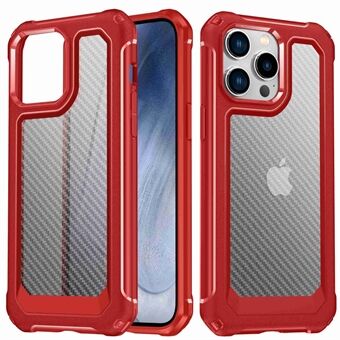 For iPhone 14 Pro Max Carbon Fiber Texture Fingerprint Resistant Back Cover Hard PC Soft TPU Hybrid Shock Absorbing Phone Case