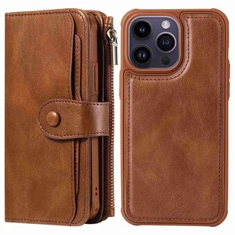 KT Multi-functional Series-3 For iPhone 14 Pro Max Large Capacity Zipper Pocket Retro Leather Cover Detachable Magnetic Suction Phone Case