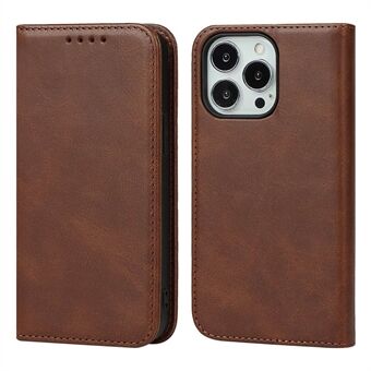 For iPhone 14 Pro Max Calf Texture PU Leather Drop-proof Case Magnetic Auto-absorbed Phone Wallet Stand Cover