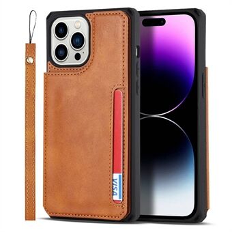 For iPhone 14 Pro Max Multiple Card Slots Kickstand Design Anti-scratch PU Leather+TPU Phone Case Magnetic Snap Button Phone Cover Shell