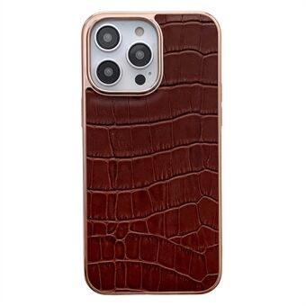 Cell Phone Case for iPhone 14 Pro Max, Crocodile Texture Genuine Leather+TPU Nano Electroplating Phone Back Cover