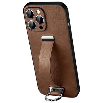 SULADA Fashion Series for iPhone 14 Pro Max Crazy Horse Texture Kickstand Case PU Leather Coated PC + TPU Phone Cover with Retractable Wristband