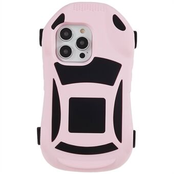 For iPhone 14 Pro Max Racing Car Shape Phone Case with 4 Pulleys Silicone Anti-fall Protective Cover Toy