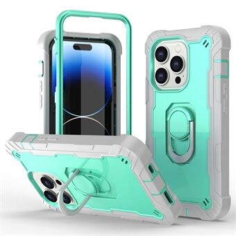 For iPhone 14 Pro Max PC+Silicone+TPU Phone Drop-proof Case Metal Ring Kickstand Protective Back Cover