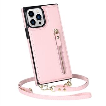 Wallet Phone Case for iPhone 14 Pro Max Anti-Fall Shockproof Case TPU PU Leather Protective Cover with Zippered Pouch / Shoulder Strap