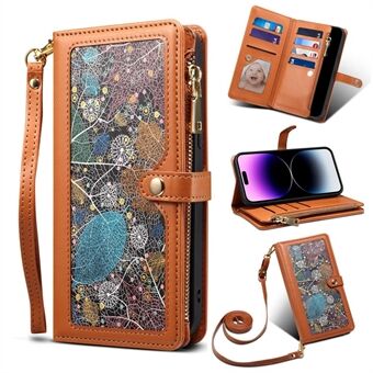 ESEBLE For iPhone 14 Pro Max Galaxy Series RFID Blocking Full Protection Phone Case Multiple Card Slots Stand Zipper Pocket Flip Wallet Cover