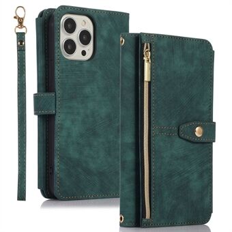 For iPhone 14 Pro Max Zipper Pocket Wallet Stand PU Leather Case Anti-scratch Phone Cover with Multiple Card Slots