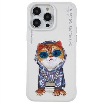 NIMMY Glasses Pet Series for iPhone 14 Pro Max Embroidery Anti-fall Phone Case PU Leather + PC + TPU Scratch-resistant Back Cover