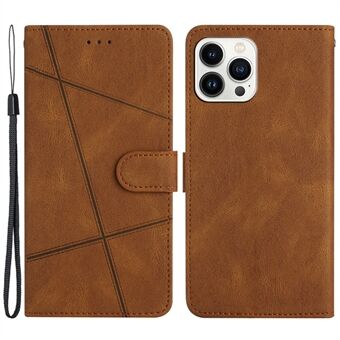 For iPhone 14 Pro Max Crazy Horse Texture PU Leather Flip Case Imprinted Lines Stand Wallet Folio Cover with Strap