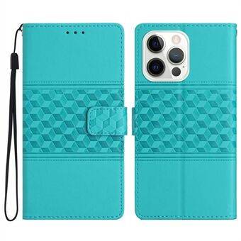 For iPhone 14 Pro Max Retro Imprinted Pattern Phone Cover Stand Wallet Skin-friendly Drop-proof Smartphone Case with Strap