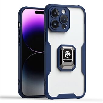 For iPhone 14 Pro Max Drop Protection Phone Case with Kickstand TPU Frame and Acrylic Backshell Built-in Magnetic Metal Sheet