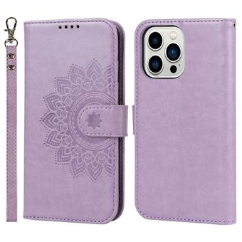 For iPhone 14 Pro Max R61 Texture Felled Seam PU Leather + TPU Hands-free Stand Phone Case Pattern Imprinted Wallet Cover