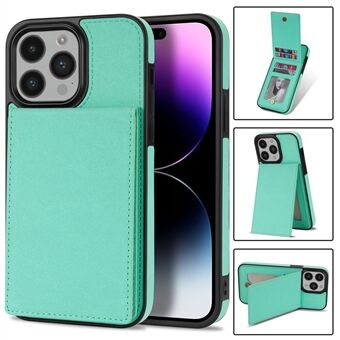 Solid Color Phone Case for iPhone 14 Pro Max, Kickstand Design Drop-proof Back Cover RFID Blocking Multiple Card Slots Vertical Flip PU Leather Coated TPU Shell