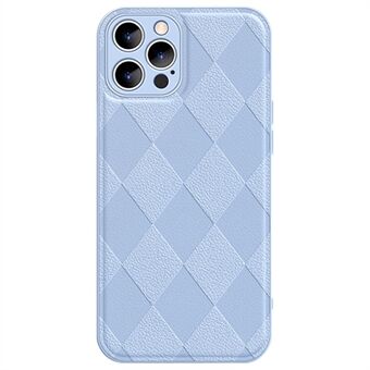 For iPhone 14 Pro Max Shockproof Rhombus Imprinted PU Leather Coated PC+TPU Phone Cover Back Shell