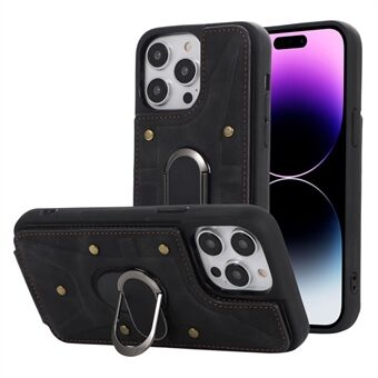 For iPhone 14 Pro Max Card Bag Design Shockproof Skin-touch PU Leather Coated TPU Back Case with Magnetic Ring Kickstand