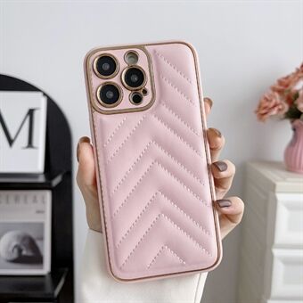 For iPhone 14 Pro Max V-Shape Stitching Line Decor Phone Case Shockproof Electroplating PU Leather Coated TPU Phone Cover