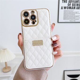 Shockproof Phone Case for iPhone 14 Pro Max, PU Leather+TPU+PC Rhombus Texture Phone Cover