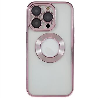 For iPhone 14 Pro Max Electroplating Edges Transparent Phone Case CD Texture Ring Logo Hole Design Soft TPU Shockproof Cover with Built-in Camera Lens Protector