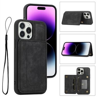 For iPhone 14 Pro Max Shockproof PU Leather Coated TPU Phone Case Dual Card Holder Kickstand Magnetic Cover