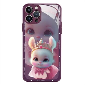 For iPhone 14 Pro Max Cute Princess Elf Rabbit Phone Protective Cover Tempered Glass+TPU Anti-drop Anti-scratch Case