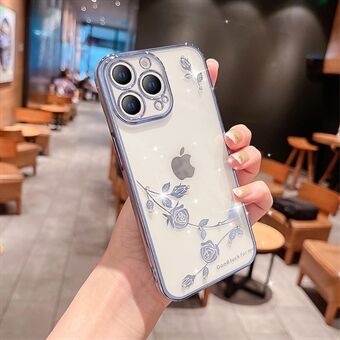 For iPhone 14 Pro Max Collision Resistant Flower Pattern Phone Cover Rhinestone Decor TPU Electroplating Phone Case