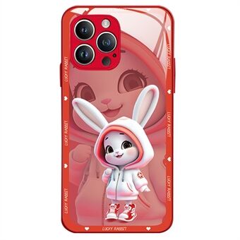 For iPhone 14 Pro Max Tempered Glass+TPU Phone Shell Cute Rabbit Pattern Printing Phone Case Shockproof Smartphone Cover