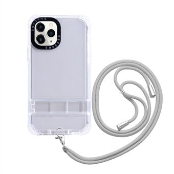 For iPhone 14 Pro Max Kickstand Clear Phone Case Reinforced Corner TPU + PC Protective Cover with Lanyard