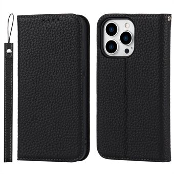 Full Protection Phone Case For iPhone 14 Pro Max, Litchi Texture Genuine Leather Cell Phone Cover Wallet Stand