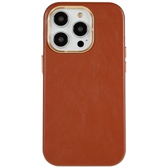 For iPhone 14 Pro Max Business Phone Case PU Leather+PC Cell Phone Cover with Metal Lens Ring Frame