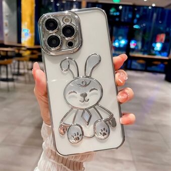 For iPhone 14 Pro Max Cartoon Rabbit Flexible TPU Phone Case Clear Electroplating Anti-drop Cover with Lens Film