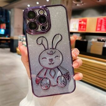 For iPhone 14 Pro Max Glitter Cute Rabbit Soft TPU Cover Built-in Lens Film Electroplating Anti-scratch Phone Case