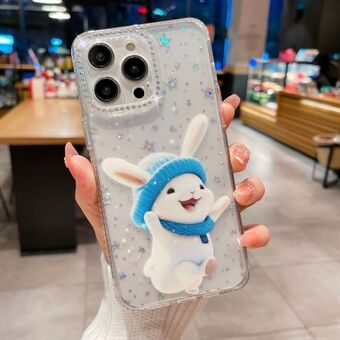 Cute Rabbit TPU Case for iPhone 14 Pro Max Anti-Drop Phone Cover Rhinestones Decorated Slim Case