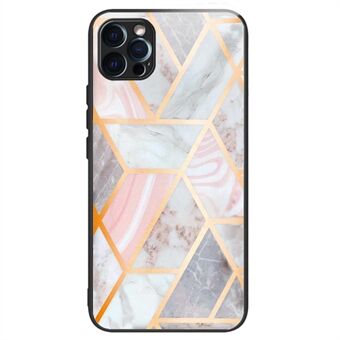 For iPhone 14 Pro Max Pattern Printing Tempered Glass Phone Case Soft TPU Frame Anti-Scratch Cover