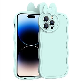 For iPhone 14 Pro Max Cute Rabbit-shape Liquid Silicone Case Anti-Scratch Protective Phone Cover with Lens Protector