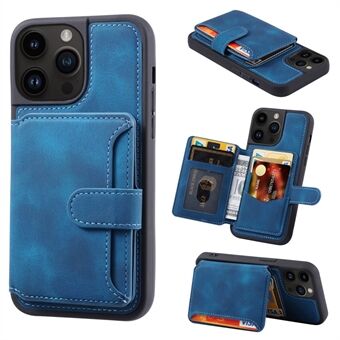 For iPhone 14 Pro Max Phone Wallet Case RFID Blocking Leather Coated TPU Kickstand Cover