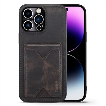 DENIOR Cowhide Leather TPU Case for iPhone 14 Pro Max Shockproof Phone Cover with Card Holder, Kickstand